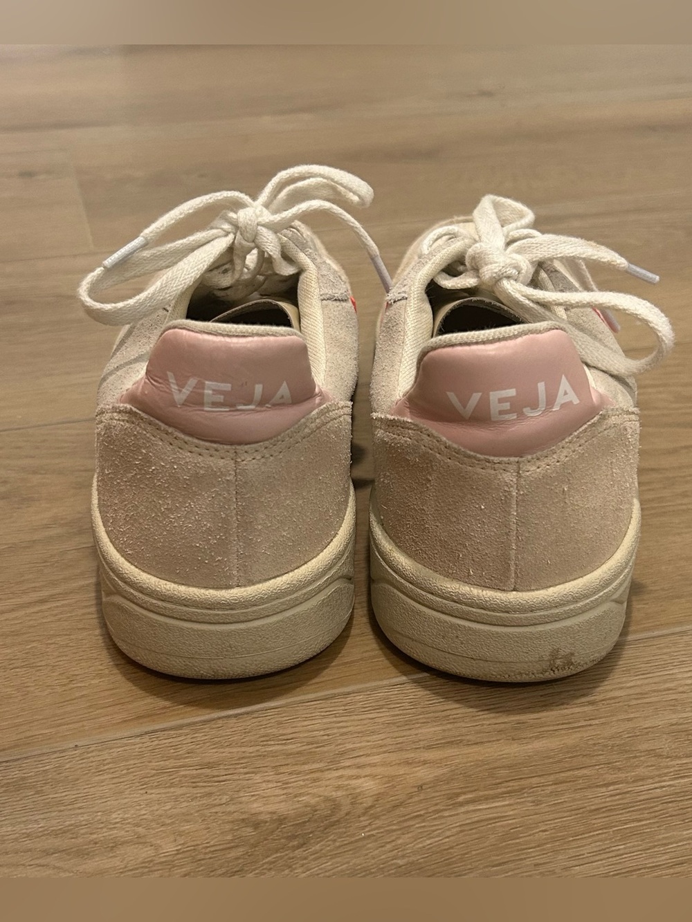 Veja Women’s Sneakers in Off-White with Pink Heel and Red V - Picture 6 of 7